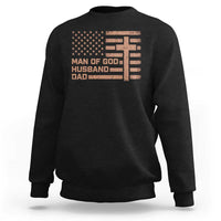 Man of God Husband Dad Christian Dad Father's Day Sweatshirt Vintage American Flag