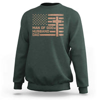 Man of God Husband Dad Christian Dad Father's Day Sweatshirt Vintage American Flag
