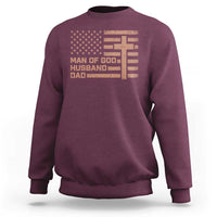 Man of God Husband Dad Christian Dad Father's Day Sweatshirt Vintage American Flag