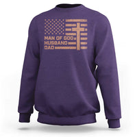 Man of God Husband Dad Christian Dad Father's Day Sweatshirt Vintage American Flag