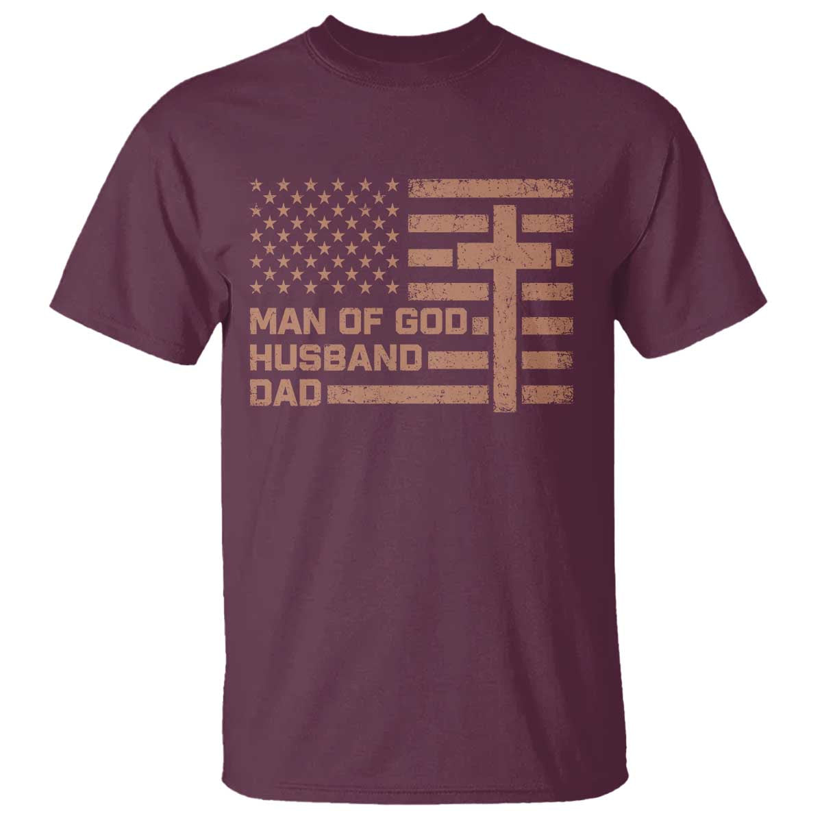 Man of God Husband Dad Christian Dad Father's Day T Shirt Vintage American Flag