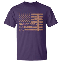 Man of God Husband Dad Christian Dad Father's Day T Shirt Vintage American Flag