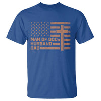 Man of God Husband Dad Christian Dad Father's Day T Shirt Vintage American Flag