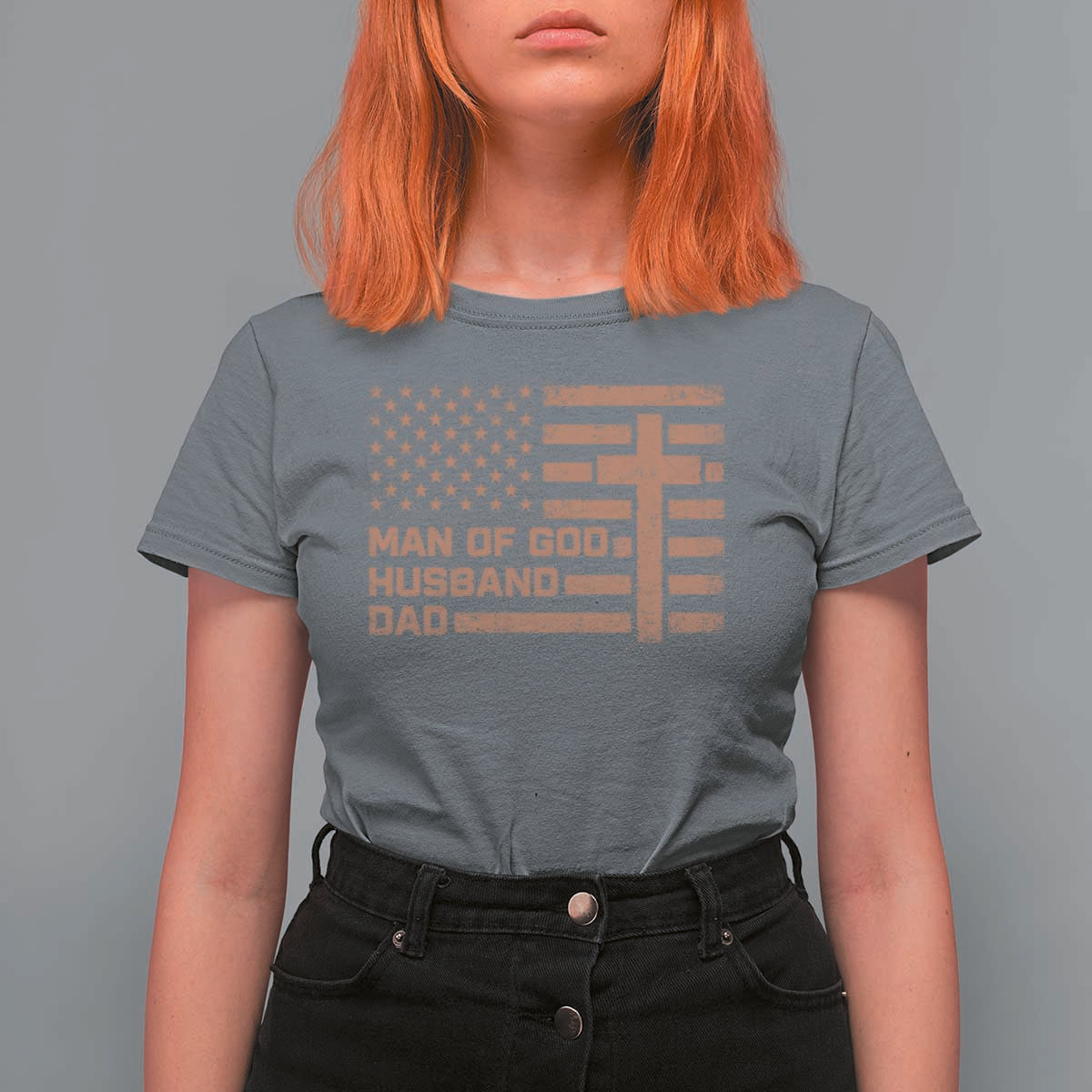Man of God Husband Dad Christian Dad Father's Day T Shirt For Women Vintage American Flag
