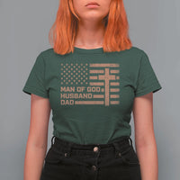 Man of God Husband Dad Christian Dad Father's Day T Shirt For Women Vintage American Flag