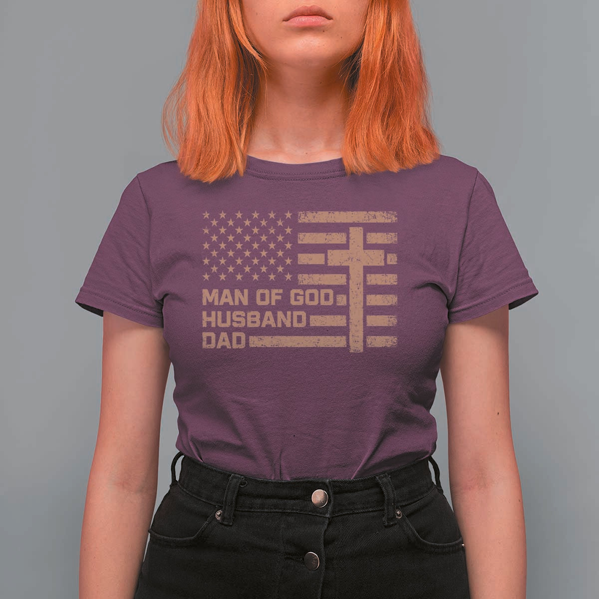 Man of God Husband Dad Christian Dad Father's Day T Shirt For Women Vintage American Flag