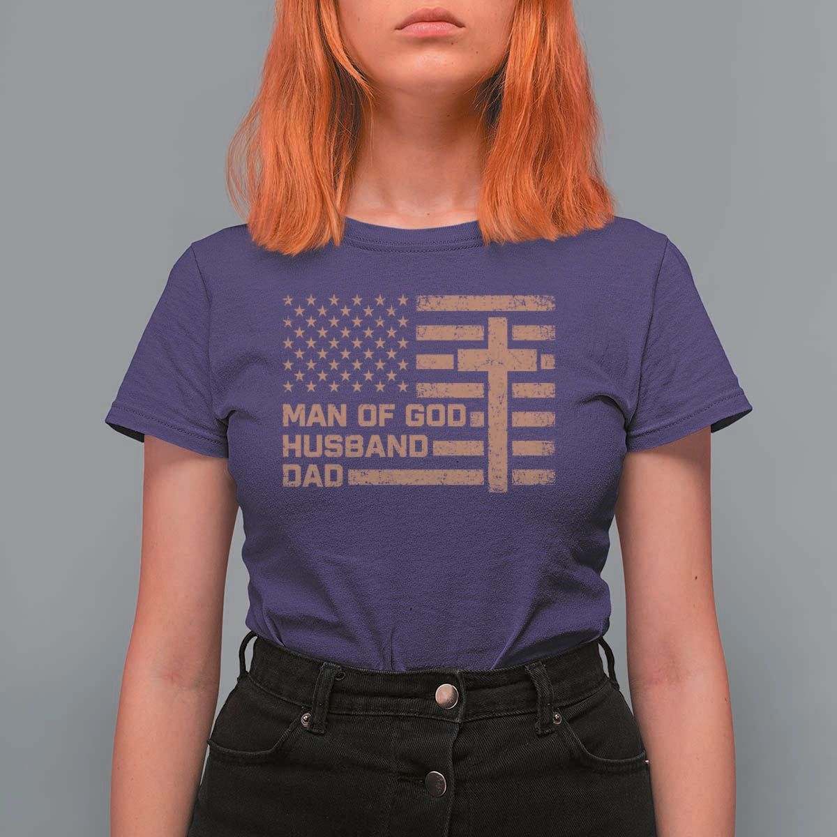 Man of God Husband Dad Christian Dad Father's Day T Shirt For Women Vintage American Flag