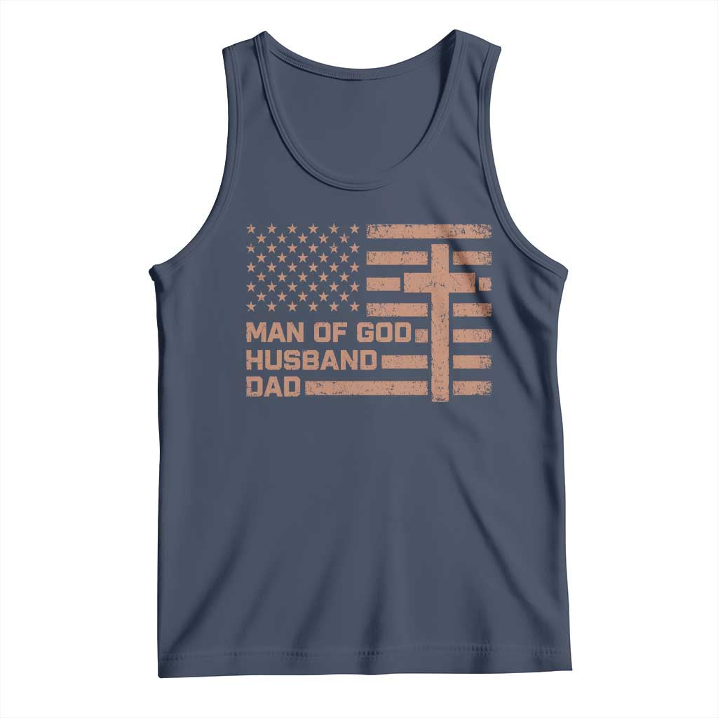 Man of God Husband Dad Christian Dad Father's Day Tank Top Vintage American Flag