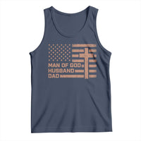 Man of God Husband Dad Christian Dad Father's Day Tank Top Vintage American Flag
