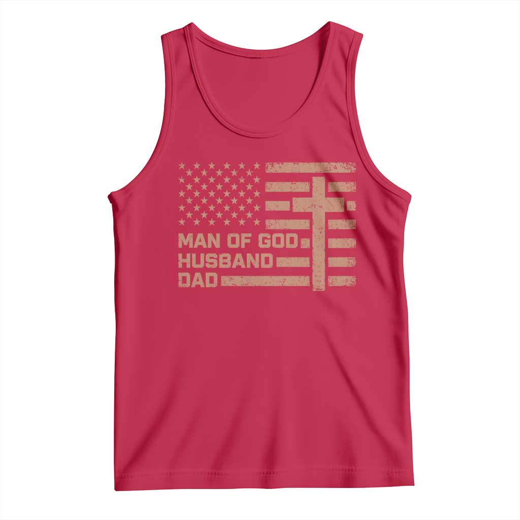 Man of God Husband Dad Christian Dad Father's Day Tank Top Vintage American Flag