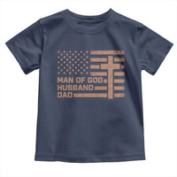 Man of God Husband Dad Christian Dad Father's Day Toddler T Shirt Vintage American Flag
