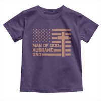 Man of God Husband Dad Christian Dad Father's Day Toddler T Shirt Vintage American Flag