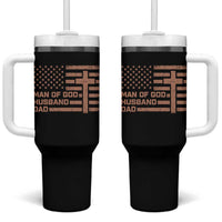 Man of God Husband Dad Christian Dad Father's Day Tumbler With Handle Vintage American Flag