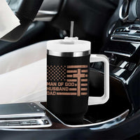 Man of God Husband Dad Christian Dad Father's Day Tumbler With Handle Vintage American Flag