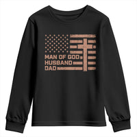 Man of God Husband Dad Christian Dad Father's Day Youth Sweatshirt Vintage American Flag