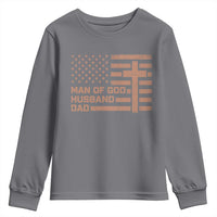 Man of God Husband Dad Christian Dad Father's Day Youth Sweatshirt Vintage American Flag