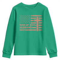Man of God Husband Dad Christian Dad Father's Day Youth Sweatshirt Vintage American Flag