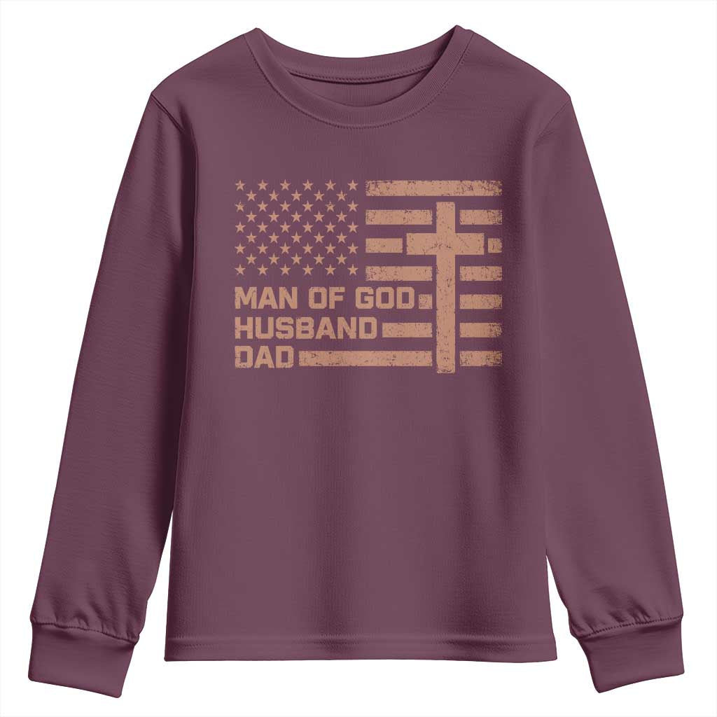 Man of God Husband Dad Christian Dad Father's Day Youth Sweatshirt Vintage American Flag