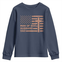 Man of God Husband Dad Christian Dad Father's Day Youth Sweatshirt Vintage American Flag