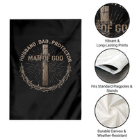 Man Of God Husband Dad Protector Garden Flag Christian Dad Vintage Jesus Cross