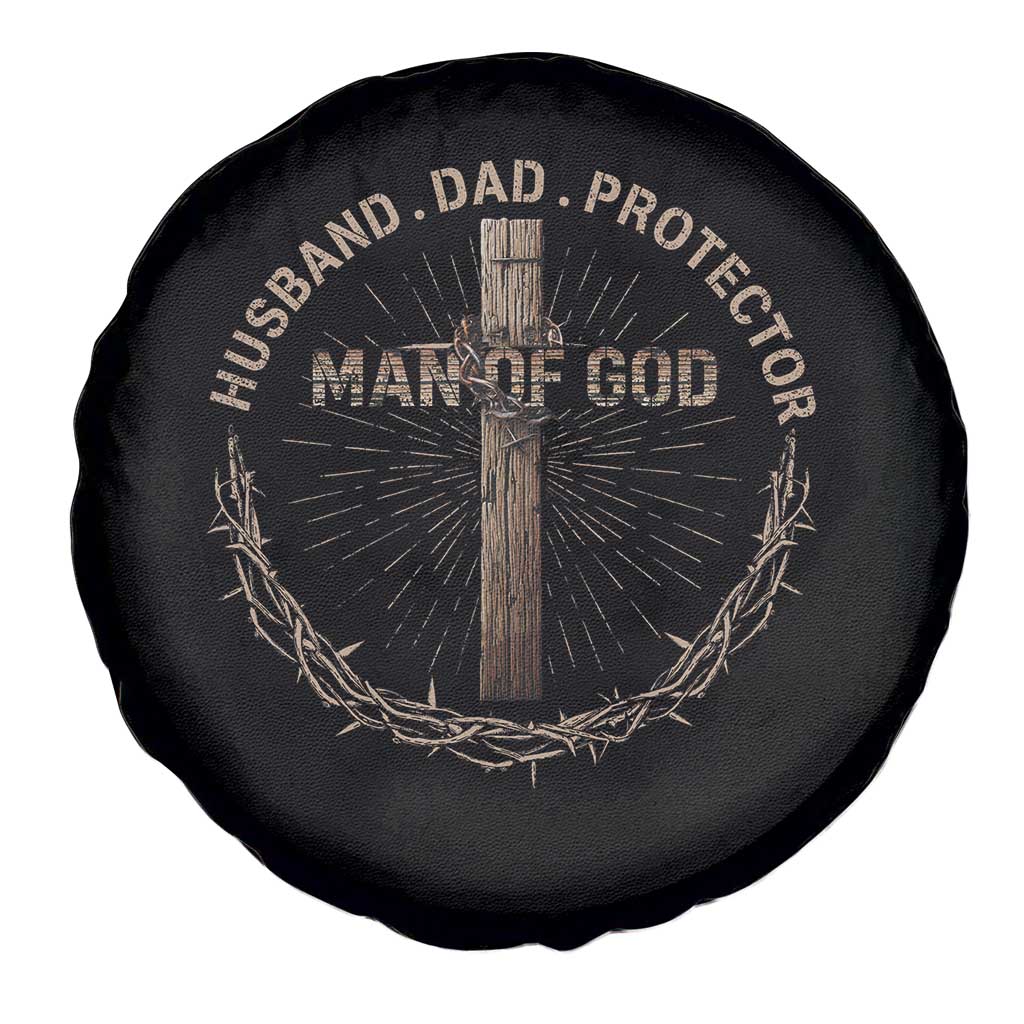 Man Of God Husband Dad Protector Spare Tire Cover Christian Dad Vintage Jesus Cross