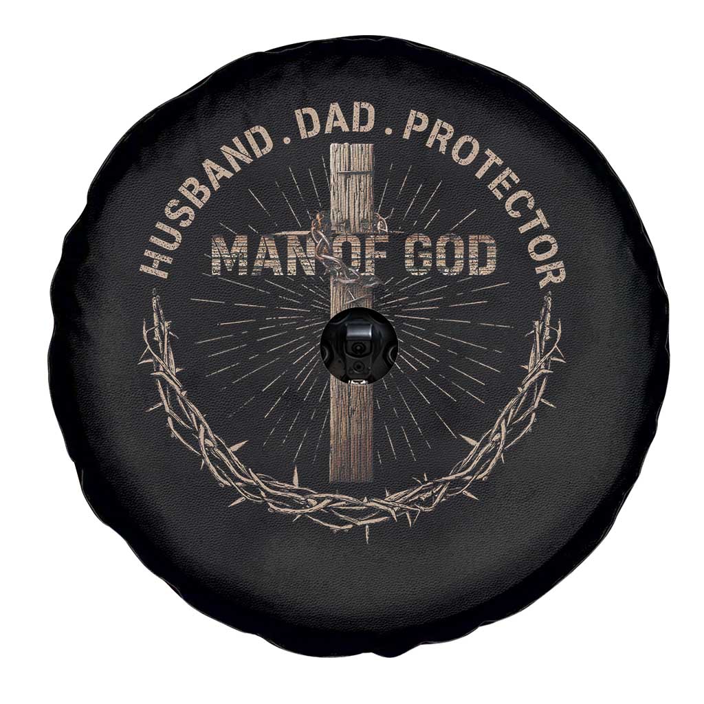 Man Of God Husband Dad Protector Spare Tire Cover Christian Dad Vintage Jesus Cross