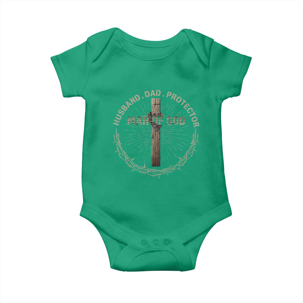 Man Of God Husband Dad Protector Baby Onesie Christian Dad Vintage Jesus Cross