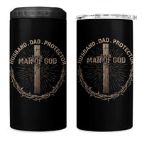 Man Of God Husband Dad Protector 4 in 1 Can Cooler Tumbler Christian Dad Vintage Jesus Cross