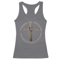 Man Of God Husband Dad Protector Racerback Tank Top Christian Dad Vintage Jesus Cross