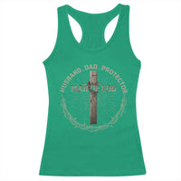 Man Of God Husband Dad Protector Racerback Tank Top Christian Dad Vintage Jesus Cross