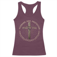Man Of God Husband Dad Protector Racerback Tank Top Christian Dad Vintage Jesus Cross