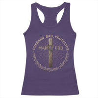 Man Of God Husband Dad Protector Racerback Tank Top Christian Dad Vintage Jesus Cross