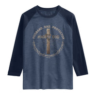 Man Of God Husband Dad Protector Raglan Shirt Christian Dad Vintage Jesus Cross