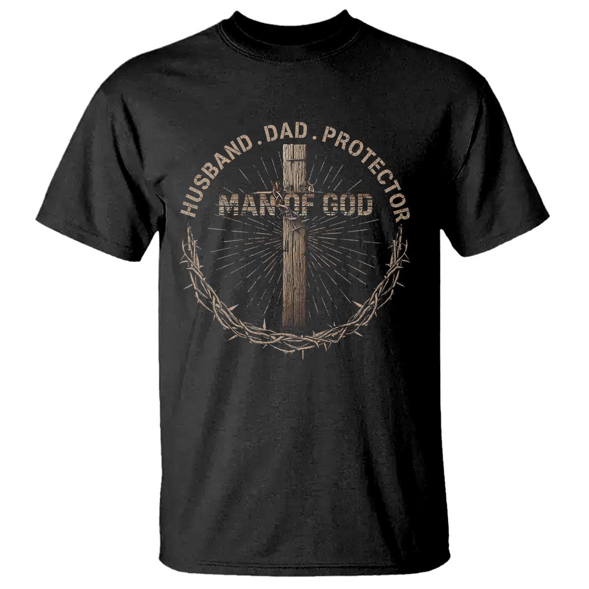 Man Of God Husband Dad Protector T Shirt Christian Dad Vintage Jesus Cross