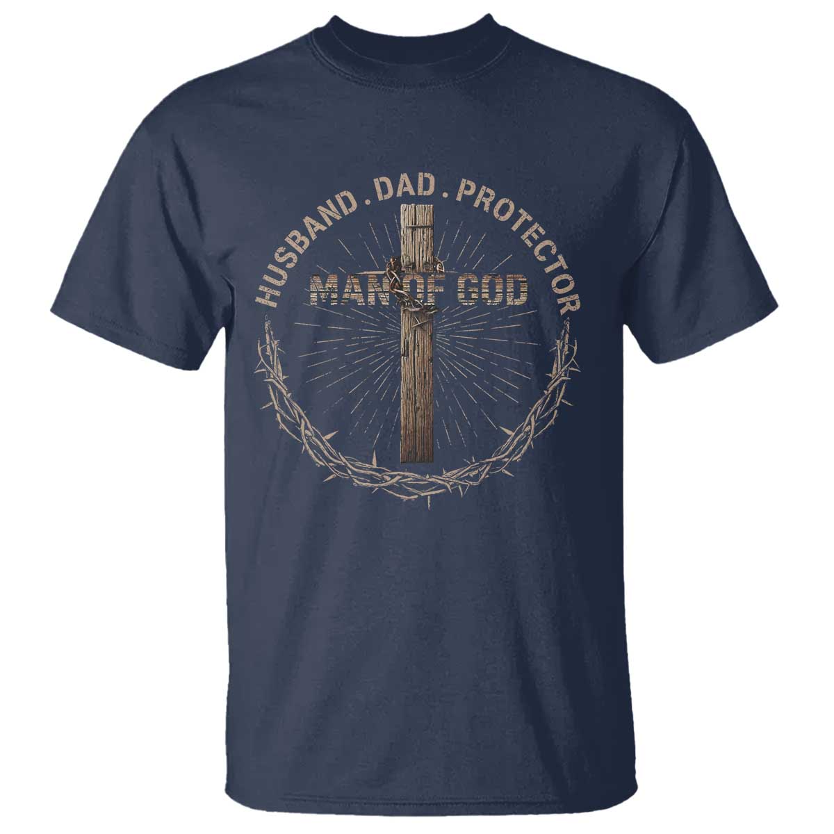 Man Of God Husband Dad Protector T Shirt Christian Dad Vintage Jesus Cross