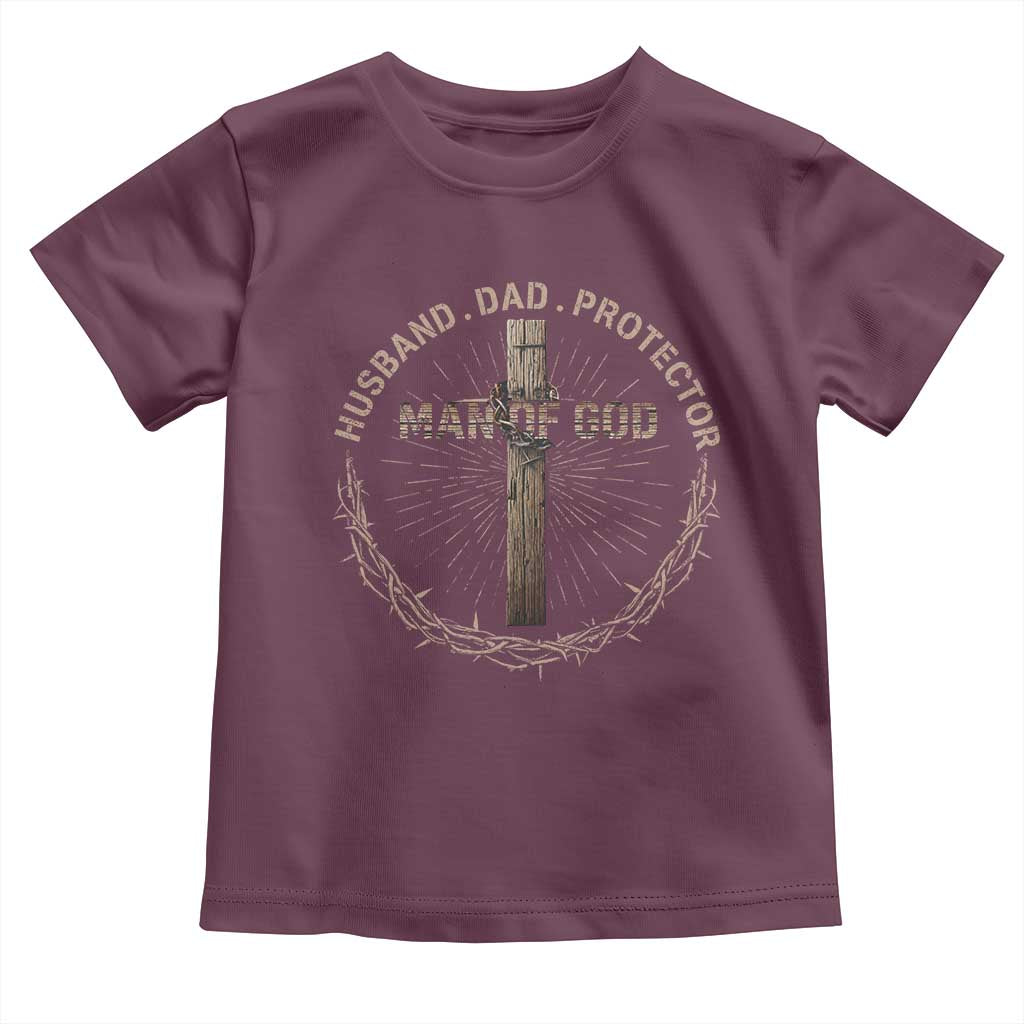 Man Of God Husband Dad Protector Toddler T Shirt Christian Dad Vintage Jesus Cross