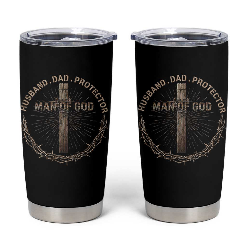 Man Of God Husband Dad Protector Tumbler Cup Christian Dad Vintage Jesus Cross