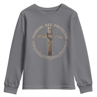 Man Of God Husband Dad Protector Youth Sweatshirt Christian Dad Vintage Jesus Cross