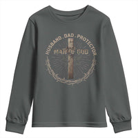 Man Of God Husband Dad Protector Youth Sweatshirt Christian Dad Vintage Jesus Cross