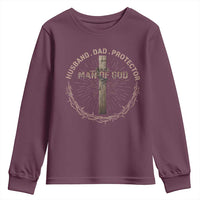 Man Of God Husband Dad Protector Youth Sweatshirt Christian Dad Vintage Jesus Cross