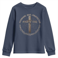 Man Of God Husband Dad Protector Youth Sweatshirt Christian Dad Vintage Jesus Cross