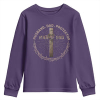 Man Of God Husband Dad Protector Youth Sweatshirt Christian Dad Vintage Jesus Cross