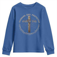 Man Of God Husband Dad Protector Youth Sweatshirt Christian Dad Vintage Jesus Cross