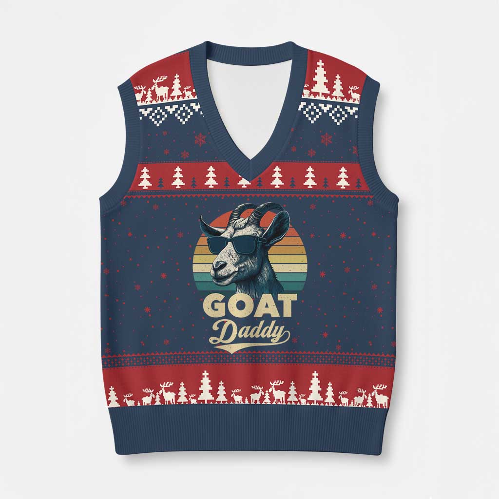 Goat Daddy V-Neck Knit Sweater Vest Funny Goat Father Retro Vintage