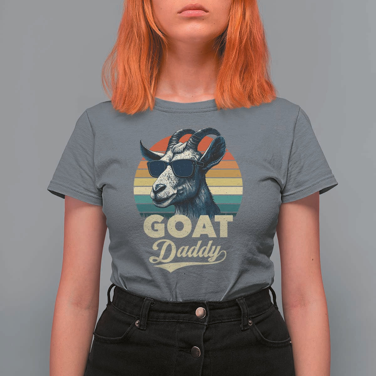 Goat Daddy T Shirt For Women Funny Goat Father Retro Vintage