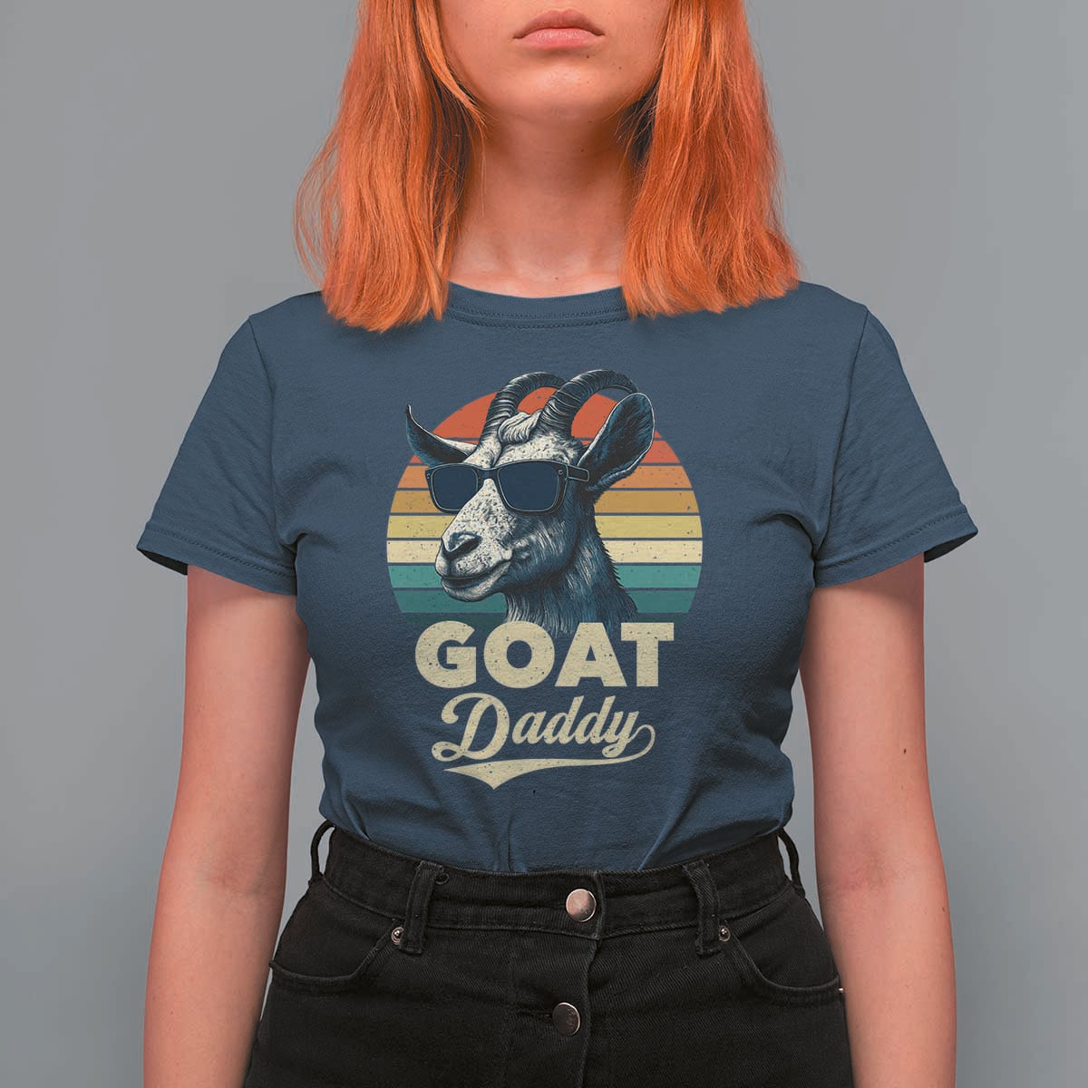Goat Daddy T Shirt For Women Funny Goat Father Retro Vintage
