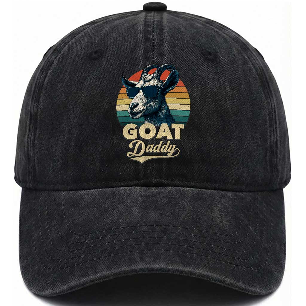 Goat Daddy Washed Cotton Baseball Cap Funny Goat Father Retro Vintage