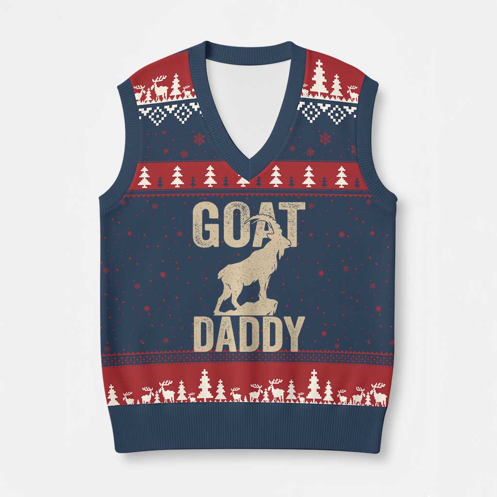 Goat Daddy V-Neck Knit Sweater Vest Funny Goat Father Vintage
