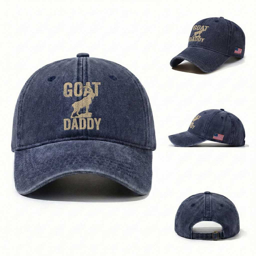 Goat Daddy Washed Cotton Baseball Cap Funny Goat Father Vintage