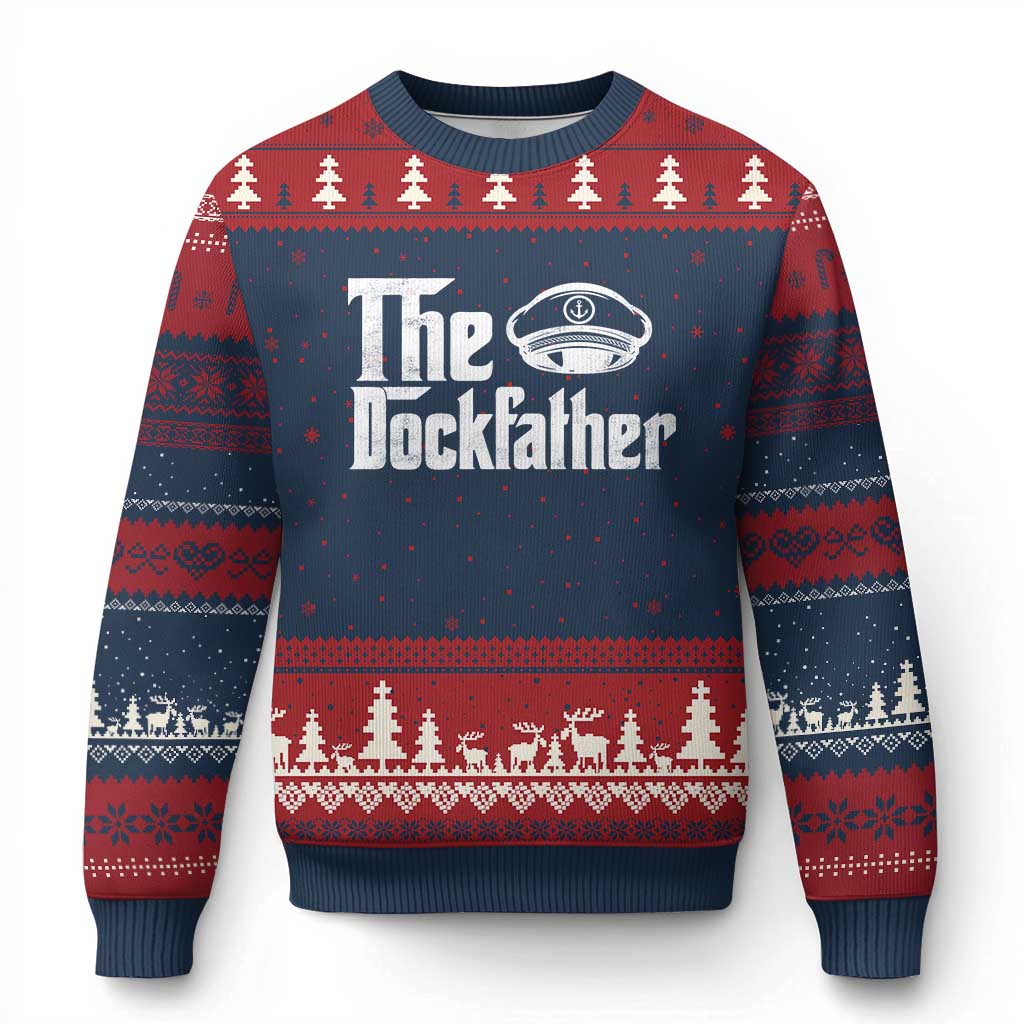 The Dockfather Ugly Christmas Sweater Funny Boat Captain Dad Boating Humor Father's Day